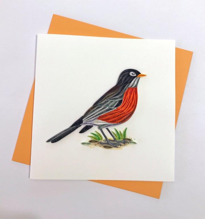 Hand Quilled Greeting Card Robin #10323
