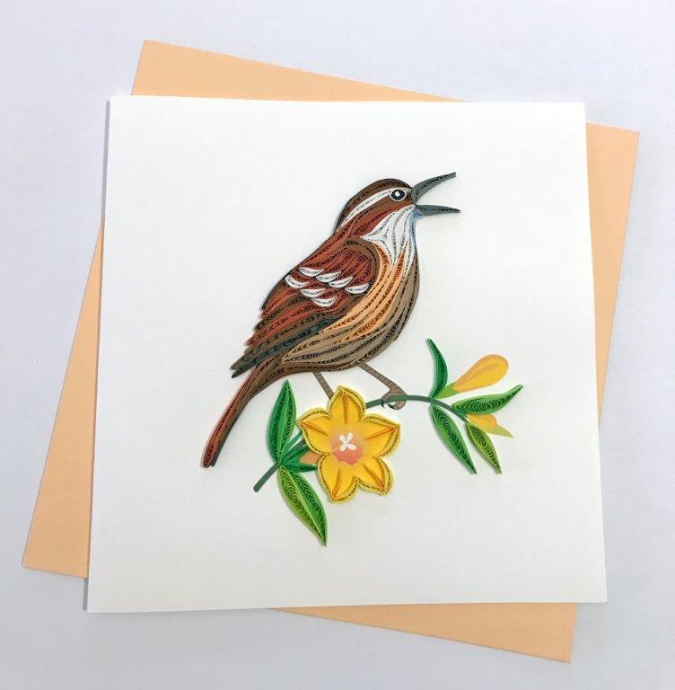 Hand Quilled Greeting Card Carolina Wren #10334
