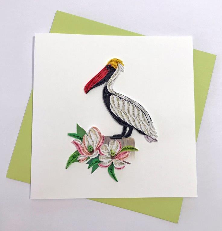 Hand Qulled Greeting Card Pelican #10336