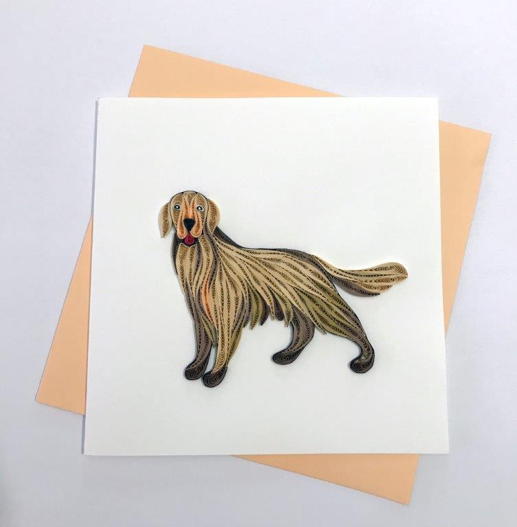 Hand Quilled Greeting Card Golden Retriever #10346