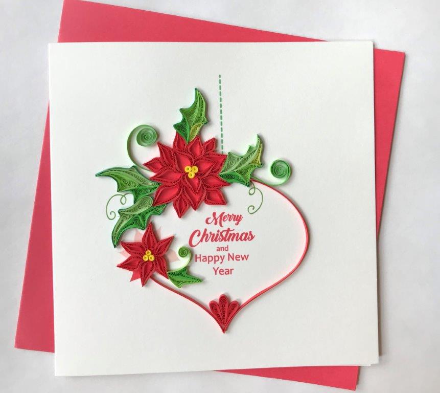 Hand Quilled Greeting Card Poinsettia #10434