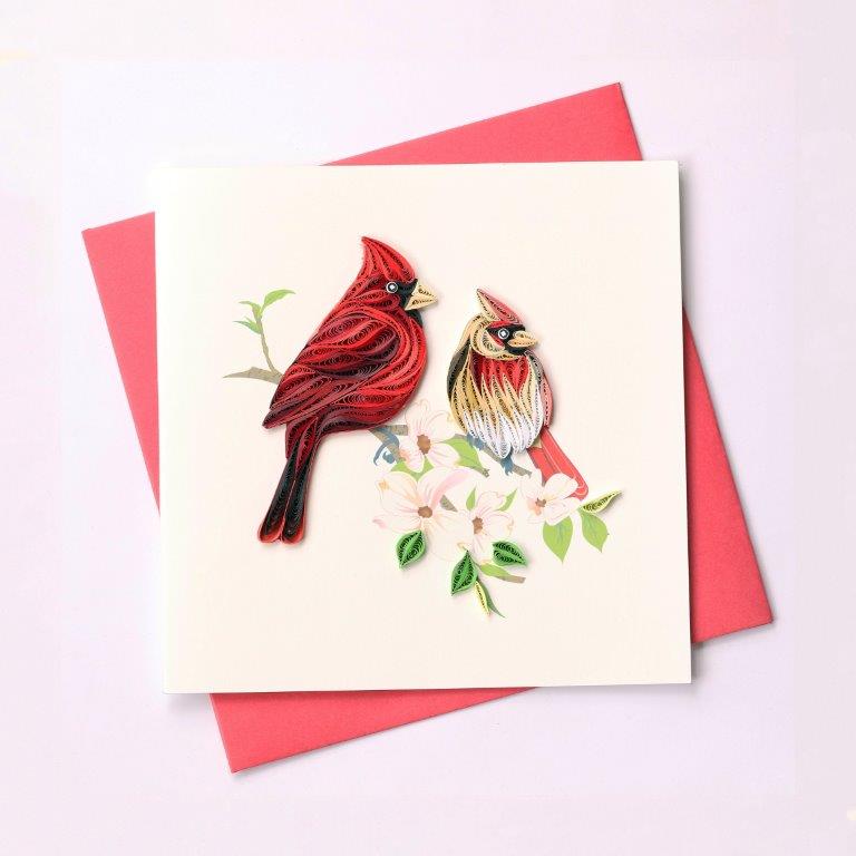 Hand Quilled Greeting Card Cardinal Pair #10443
