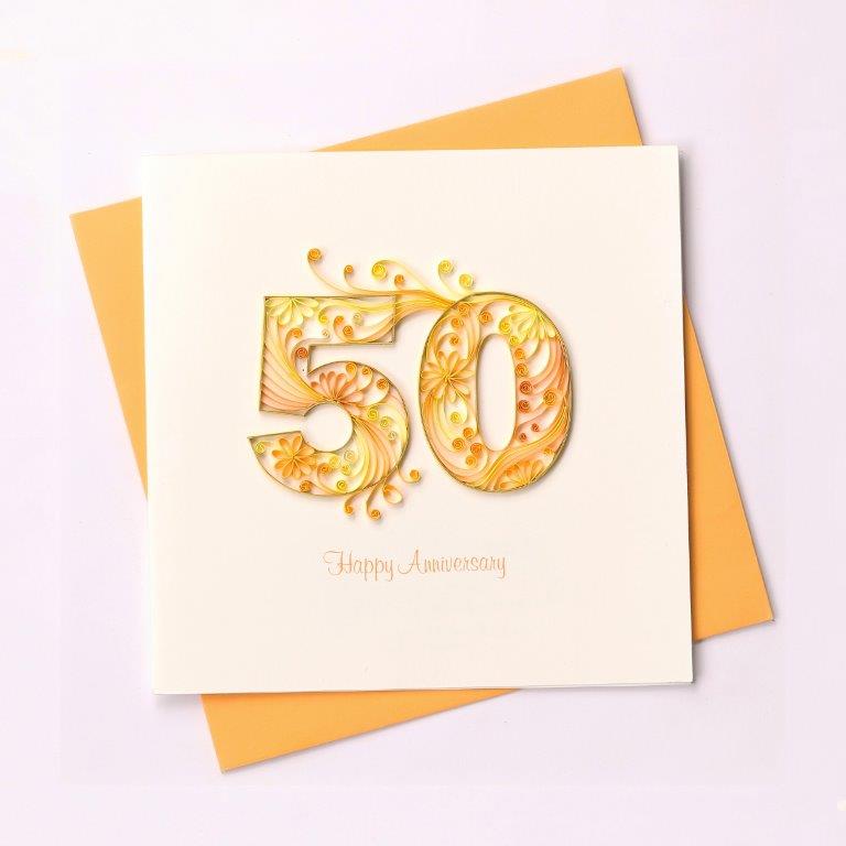 Hand Quilled Greeting Card Happy 50th Anniversary #10448