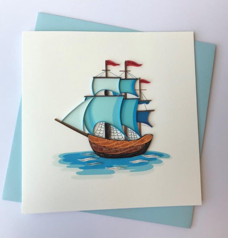 Hand Quilled Greeting Card Ship #10552