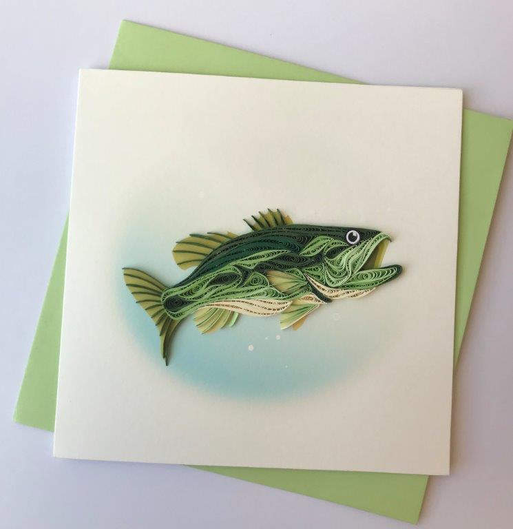 Hand Quilled Greeting Card Bass #10565