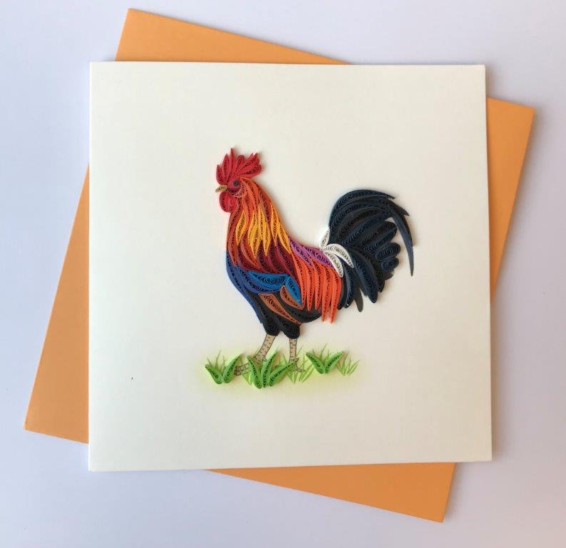Hand Quilled Greeting Card Rooster #10572