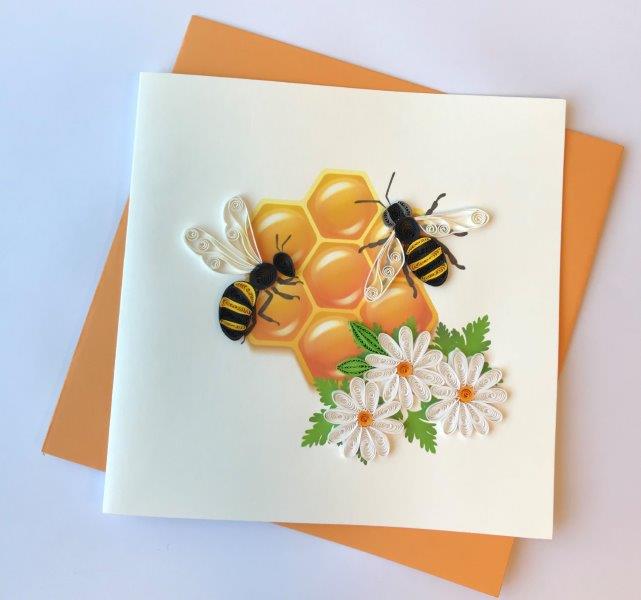 Hand Quilled Greeting Card Bumble Bees #10737