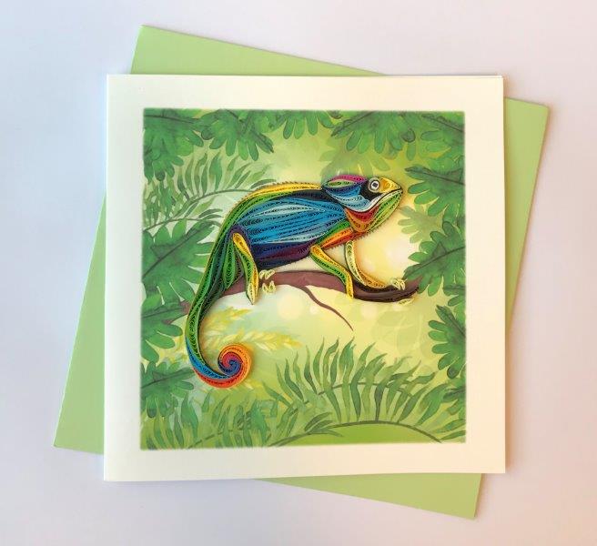 Hand Quilled Greeting Card Chameleon #10754