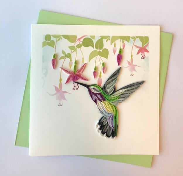 Hand Quilled Greeting Card Hummingbird #10755