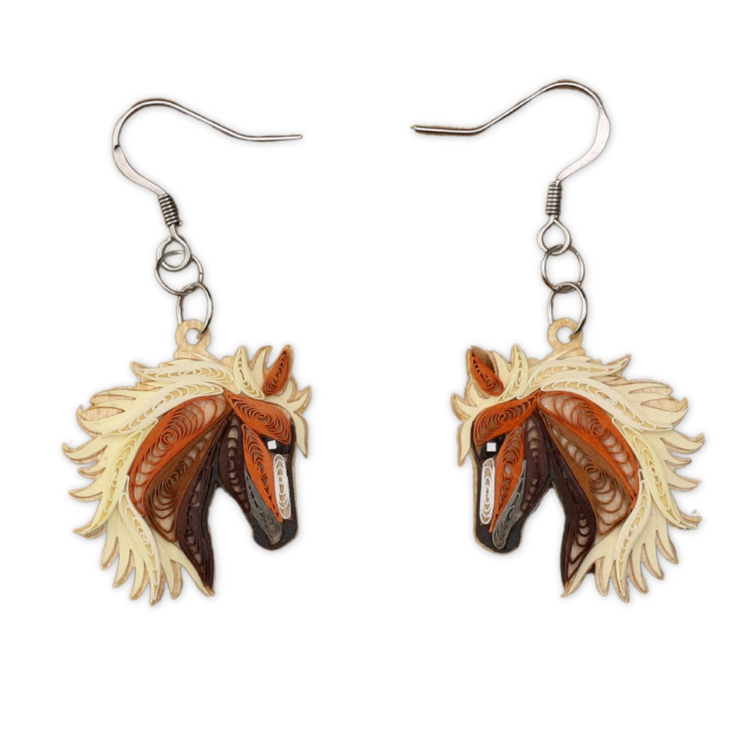 Hand Quilled Horse Earrings #QE12174