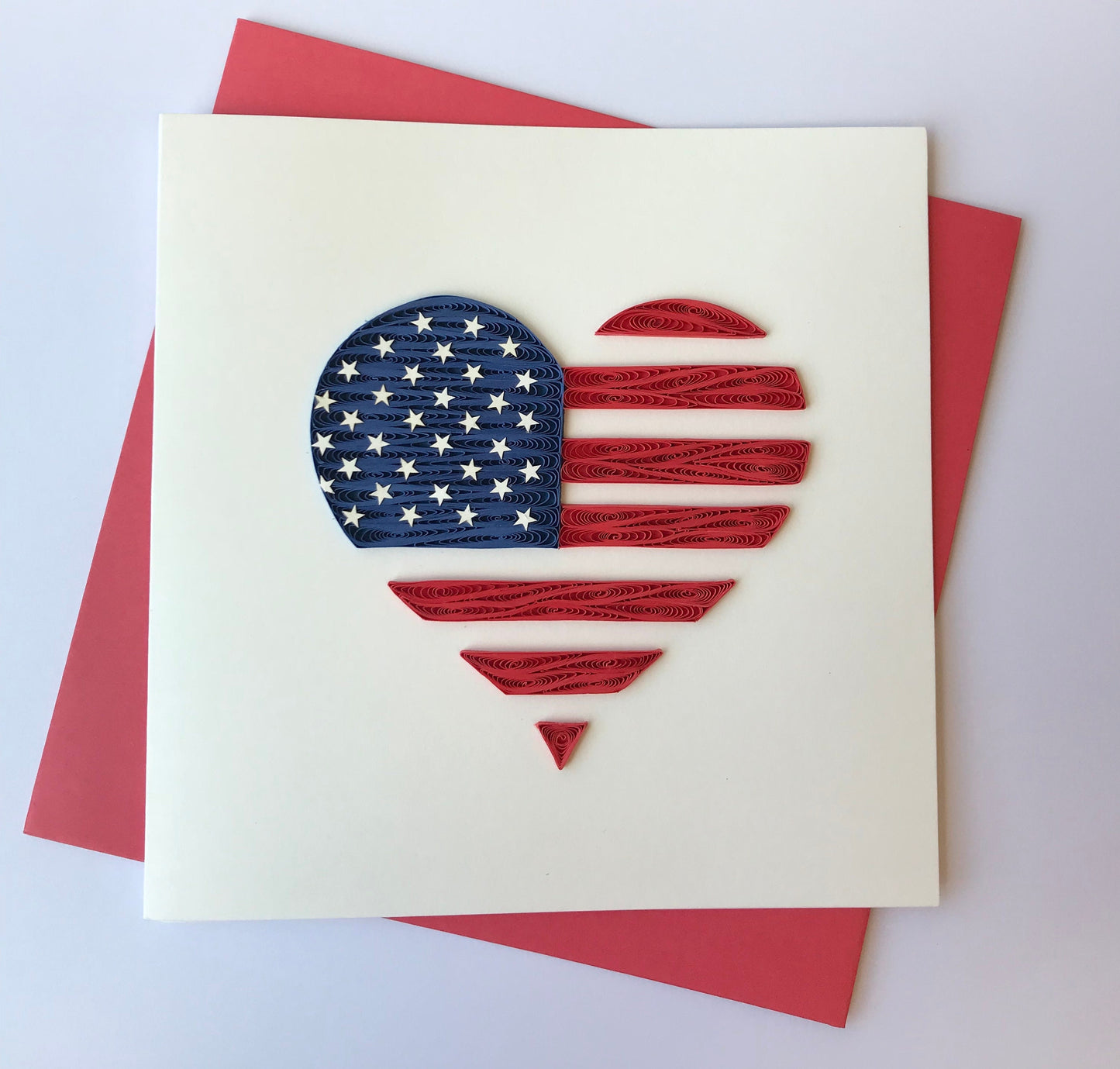 Hand Quilled Greeting Card USA Heart #QC