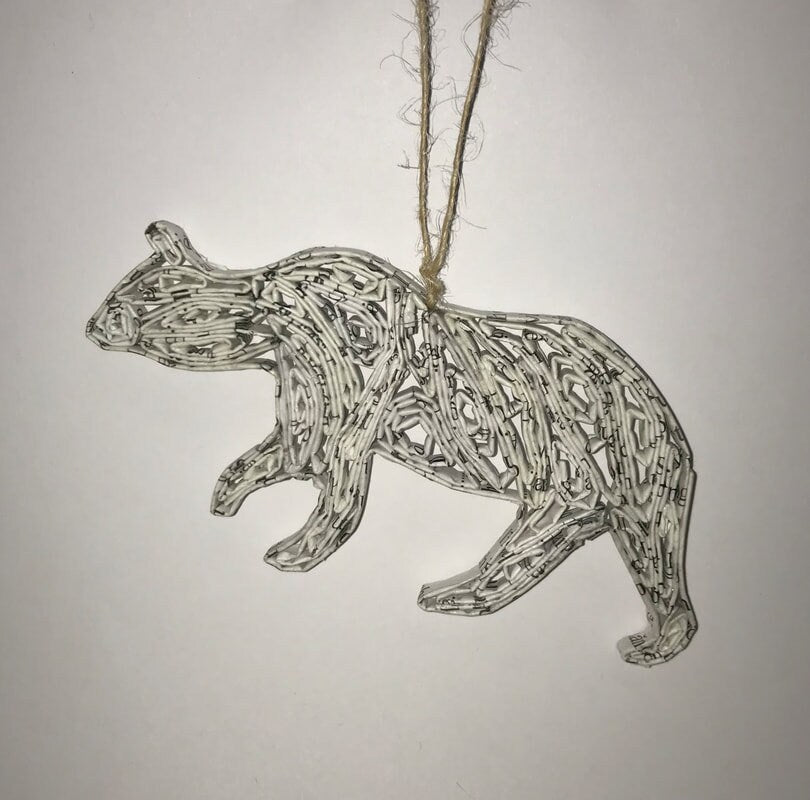 Hand Quilled Recycled Magazine Bear Ornament #QO10651