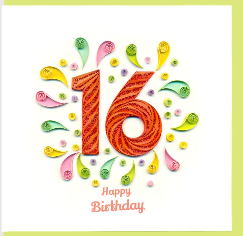 Hand Quilled Greeting Card 16th Birthday #QC10682
