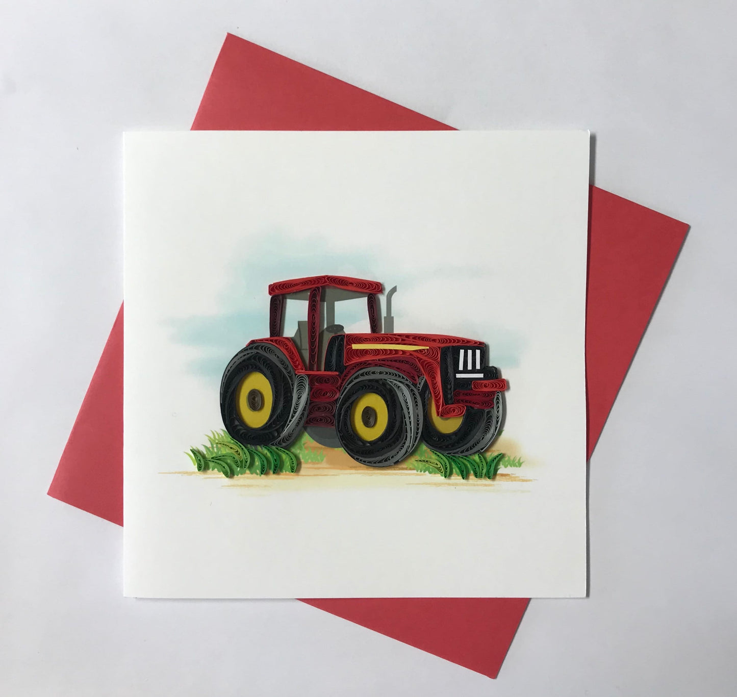 Hand Quilled Greeting Card RED TRACTOR #QC