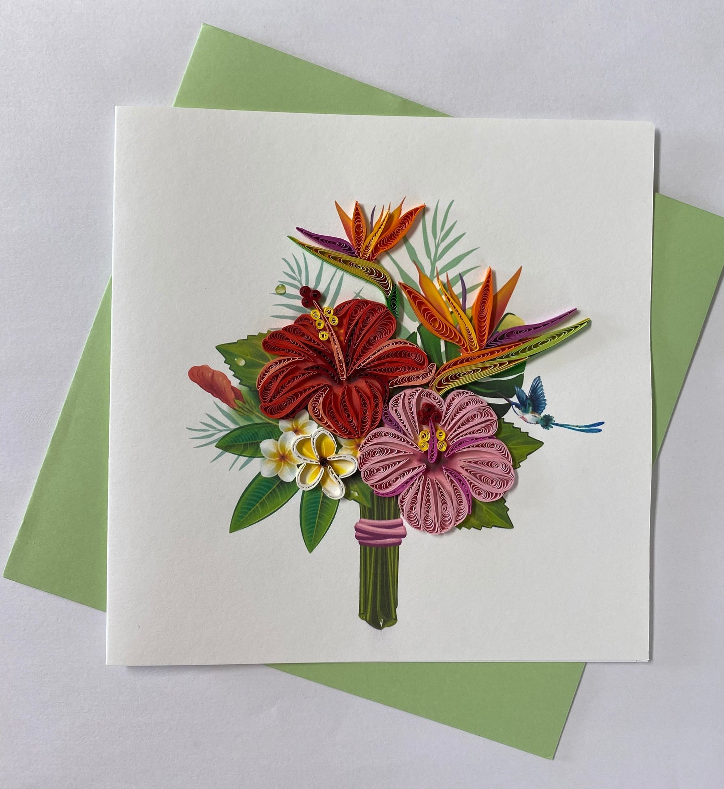 Hand Quilled Greeting Card Tropical Flowers #QC10953
