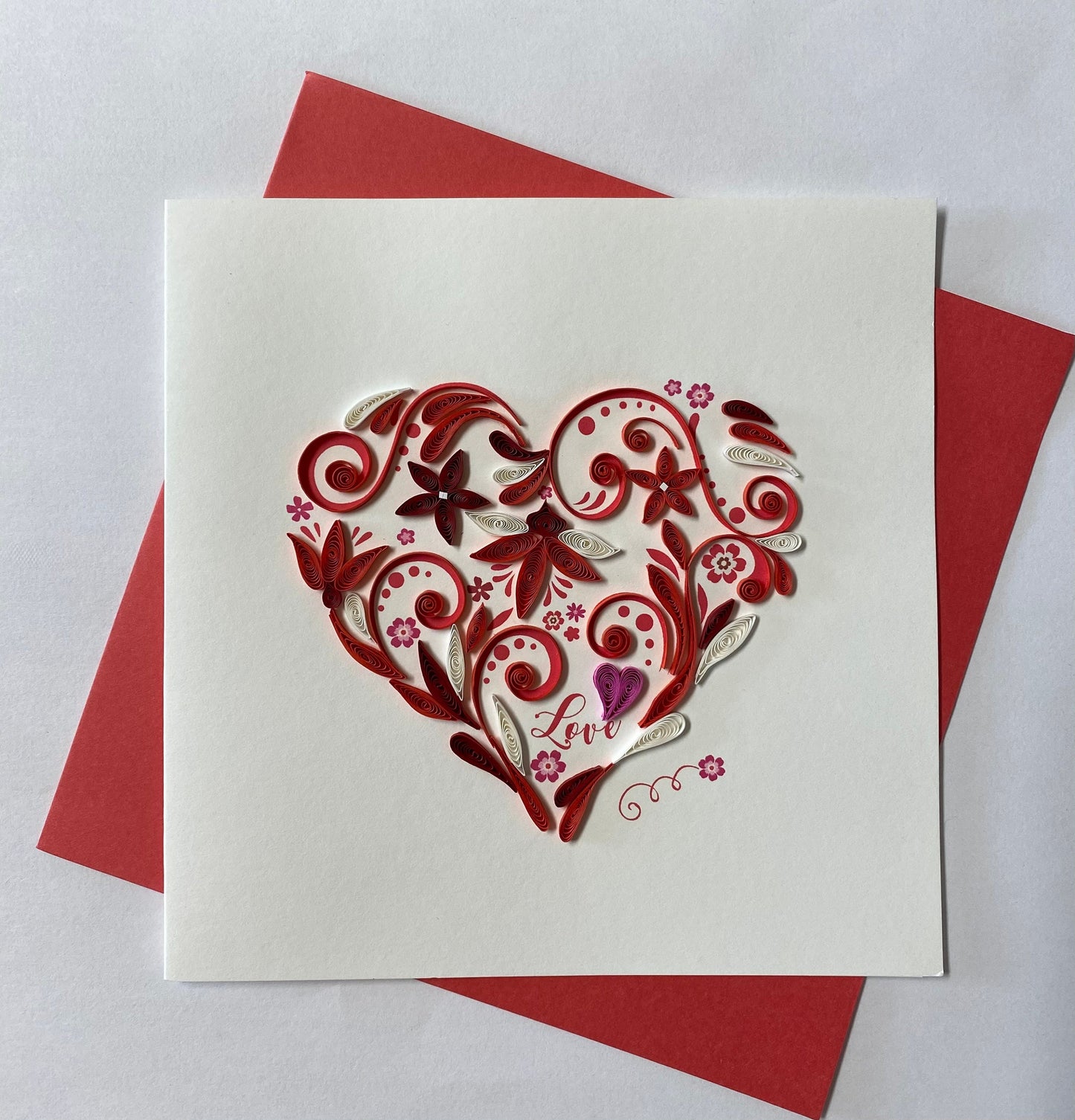 Hand Quilled Greeting Card Floral Heart #QC10994