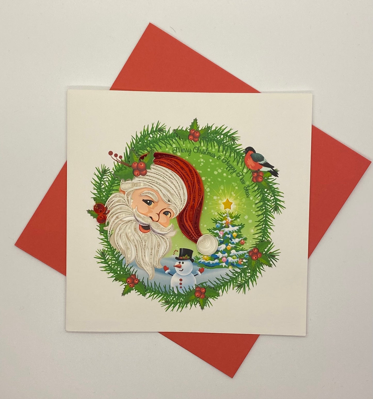 Hand Quilled Greeting Card SANTA WREATH #QC11153