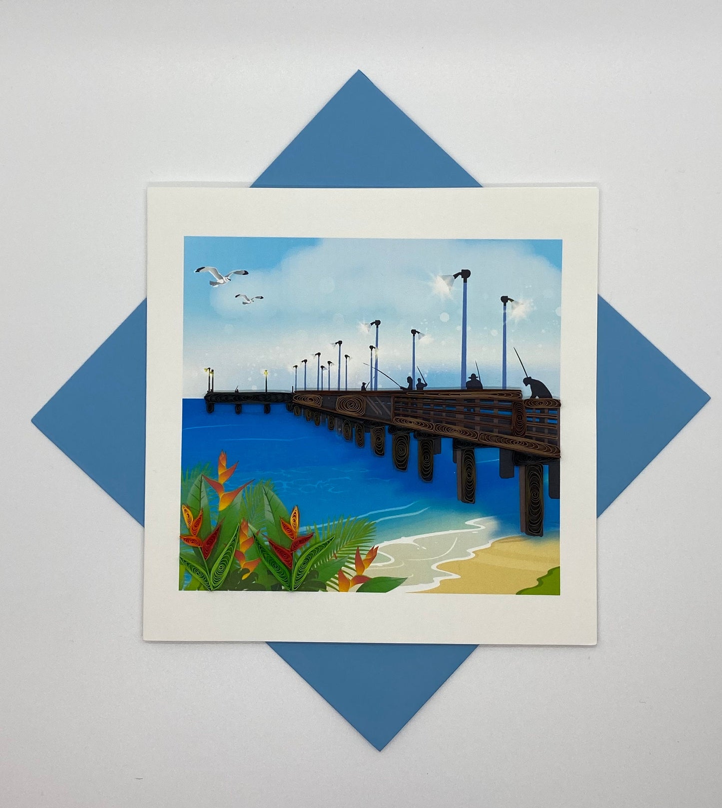 Hand Quilled Greeting Card Pier #QC12017