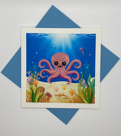 Hand Quilled Greeting Card Octopus #QC12018